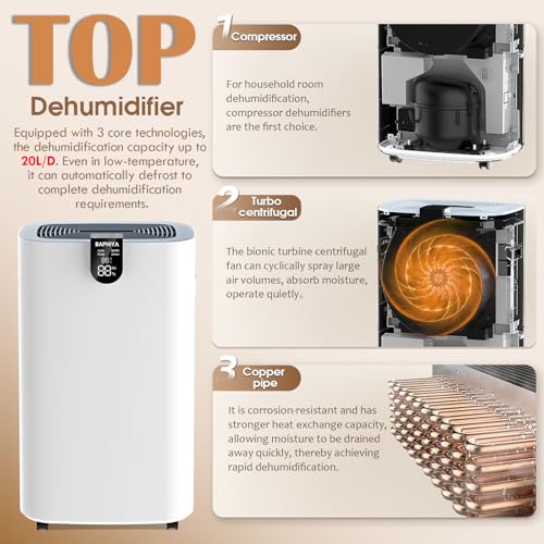 BAPHIYA 20L Dehumidifier with HEPA Filter, Low Energy Compressor