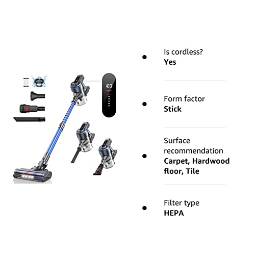 HONITURE Cordless Vacuum Cleaner 450W/38KPa Stick Vacuum Cleaners