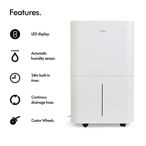 VonHaus Dehumidifier 20L/Day – LED Display, 24 Hour Timer