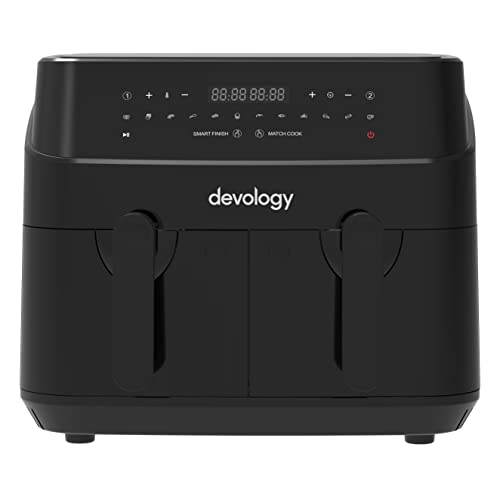 Devology Double Air Fryer, 9L, 2x4.5L Dual Zone