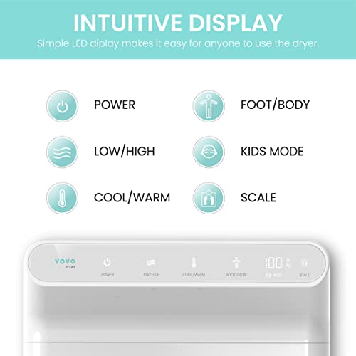 VOVO STYLEMENT BD-7700W Body & Foot Dryer, Made in Korea, Temperature & Wind Volume Controlled Dryer with Intuitive Display, Waterproof hygienic Scaffolding