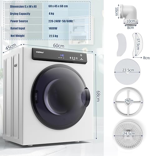 COSTWAY 4KG Vented Tumble Dryer, 1400W Freestanding Front Tumble Dryer