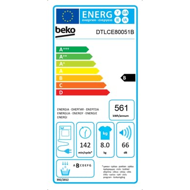 Beko DTLCE80051W Tumble Dryer 8 kg Capacity Condenser Dryer