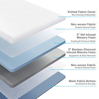 Vesgantti 4 Inch Memory Foam Mattress Topper Double