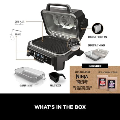 Ninja Woodfire Pro XL Electric BBQ Grill & Smoker with Digital Probe