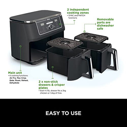 Ninja Foodi MAX Dual Zone Digital Air Fryer Black AF400UK