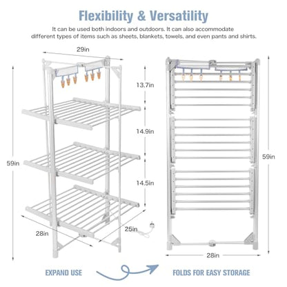 Rainberg Heated Clothes Airer, 3-Tier clothes airer