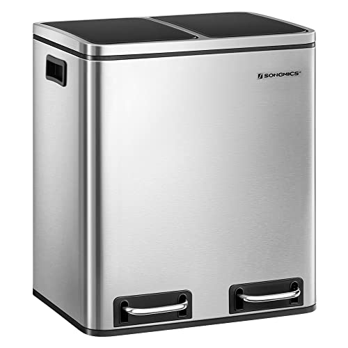 SONGMICS Recycling Bin Steel Rubbish Bin, Step Bin