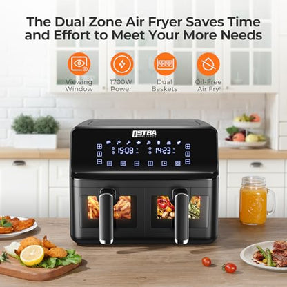 OSTBA Dual Air Fryer, 4+4L Dual Zone Air Fryer