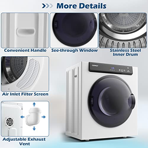 COSTWAY 4KG Vented Tumble Dryer, 1400W Freestanding Front Tumble Dryer