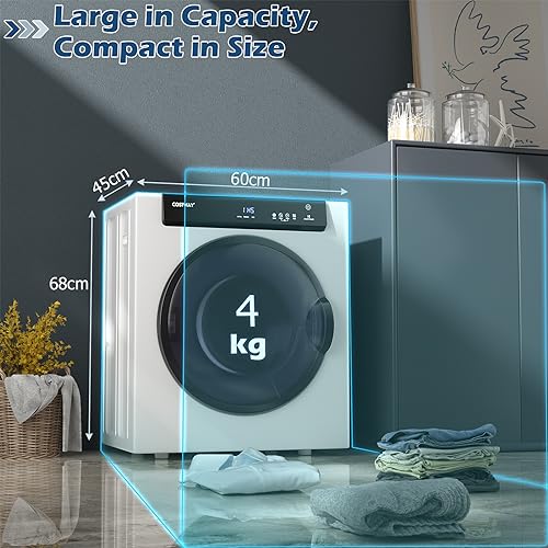 COSTWAY 4KG Vented Tumble Dryer, 1400W Freestanding Front Tumble Dryer
