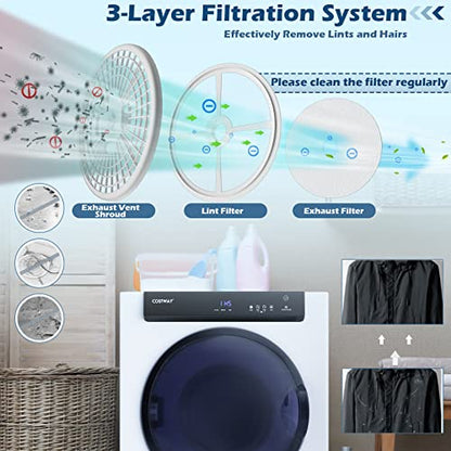 COSTWAY 4KG Vented Tumble Dryer, 1400W Freestanding Front Tumble Dryer