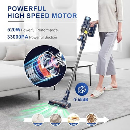 VICSONIC Cordless Vacuum Cleaner, 520W/33KPA Stick Vacuum Cleaner