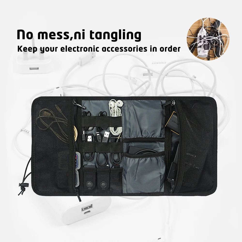 Aufrollbare Kabeltasche für Ladegeräte und Elektronik